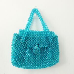 60s Vintage Beaded Bag Blue‎ Top Handle Purse Acrylic MADEMOISELLE HONG KONG